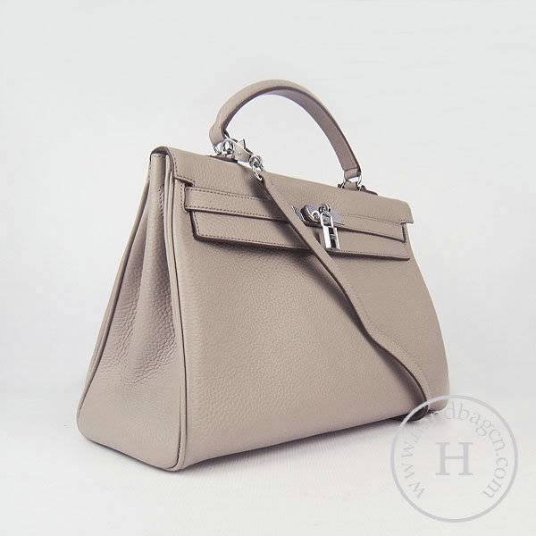 Hermes Mini Kelly 35cm Pouchette 6308 Gray Calfskin Leather With Silver Hardware