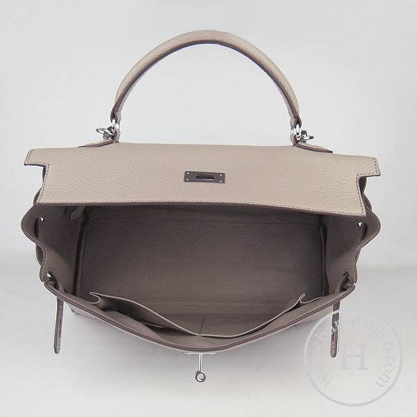 Hermes Mini Kelly 35cm Pouchette 6308 Gray Calfskin Leather With Silver Hardware - Click Image to Close