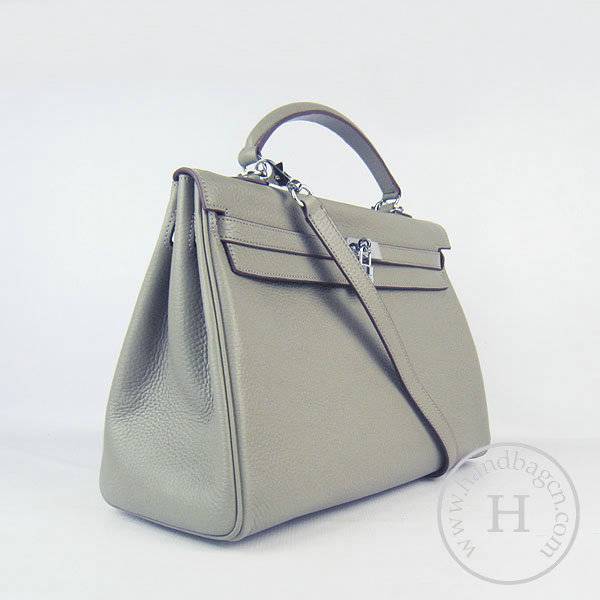 Hermes Mini Kelly 35cm Pouchette 6308 Khaki Calfskin Leather With Silver Hardware - Click Image to Close
