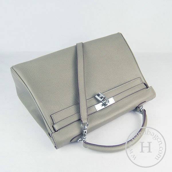 Hermes Mini Kelly 35cm Pouchette 6308 Khaki Calfskin Leather With Silver Hardware - Click Image to Close