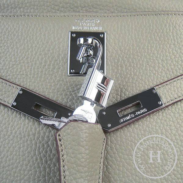 Hermes Mini Kelly 35cm Pouchette 6308 Khaki Calfskin Leather With Silver Hardware