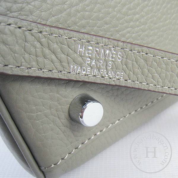 Hermes Mini Kelly 35cm Pouchette 6308 Khaki Calfskin Leather With Silver Hardware