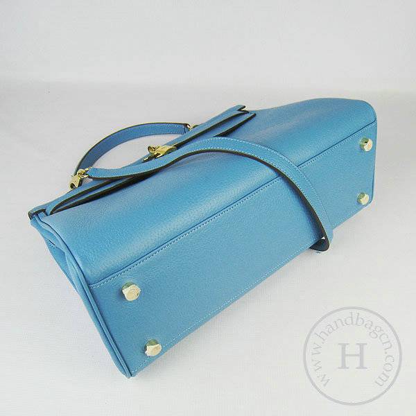 Hermes Mini Kelly 35cm Pouchette 6308 Light Blue Calfskin Leather With Gold Hardware