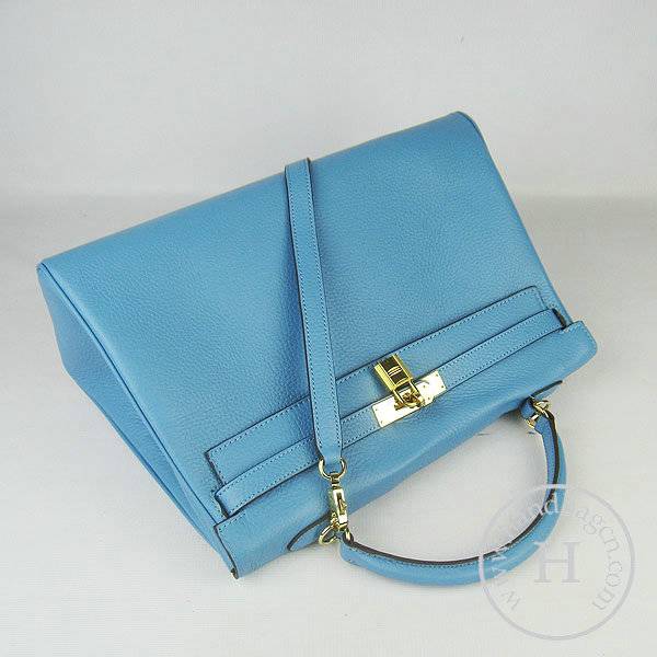 Hermes Mini Kelly 35cm Pouchette 6308 Light Blue Calfskin Leather With Gold Hardware