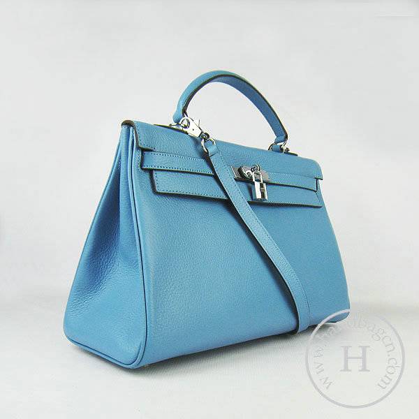 Hermes Mini Kelly 35cm Pouchette 6308 Light Blue Calfskin Leather With Silver Hardware - Click Image to Close