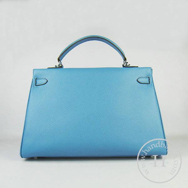 Hermes Mini Kelly 35cm Pouchette 6308 Light Blue Calfskin Leather With Silver Hardware