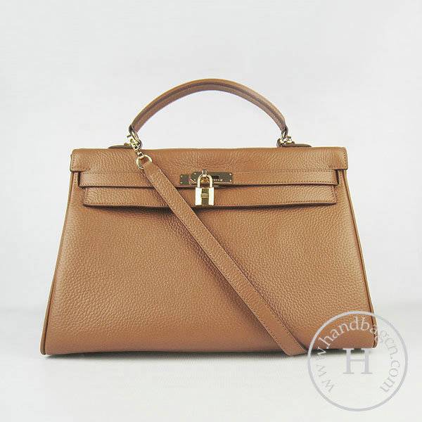 Hermes Mini Kelly 35cm Pouchette 6308 Light Coffee Calfskin Leather With Gold Hardware
