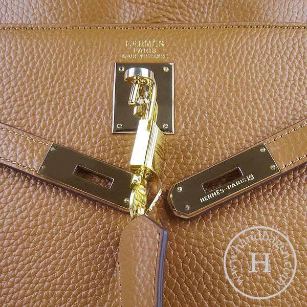 Hermes Mini Kelly 35cm Pouchette 6308 Light Coffee Calfskin Leather With Gold Hardware - Click Image to Close