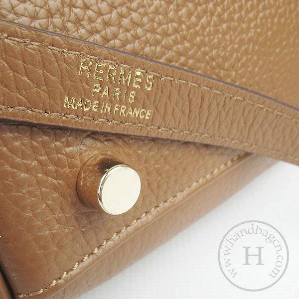 Hermes Mini Kelly 35cm Pouchette 6308 Light Coffee Calfskin Leather With Gold Hardware - Click Image to Close