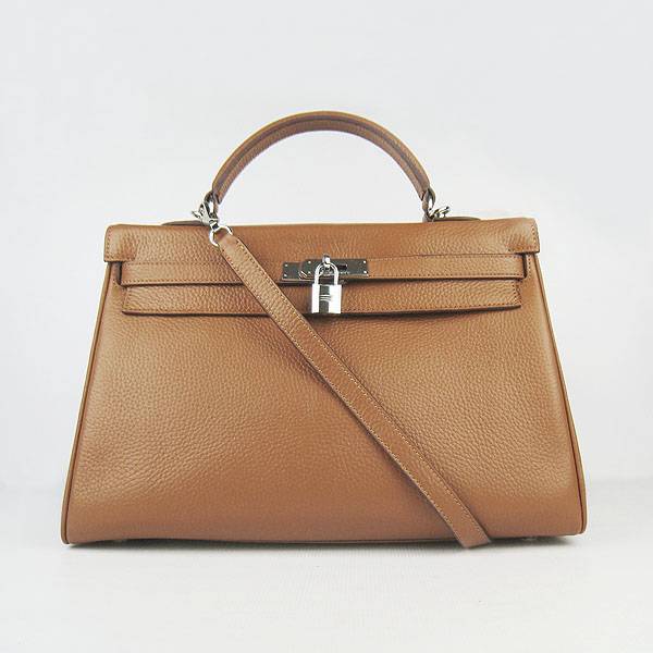Hermes Mini Kelly 35cm Pouchette 6308 Light Coffee Calfskin Leather With Silver Hardware