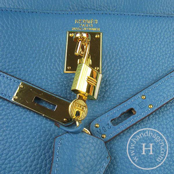 Hermes Mini Kelly 35cm Pouchette 6308 Medium Blue Calfskin Leather With Gold Hardware - Click Image to Close