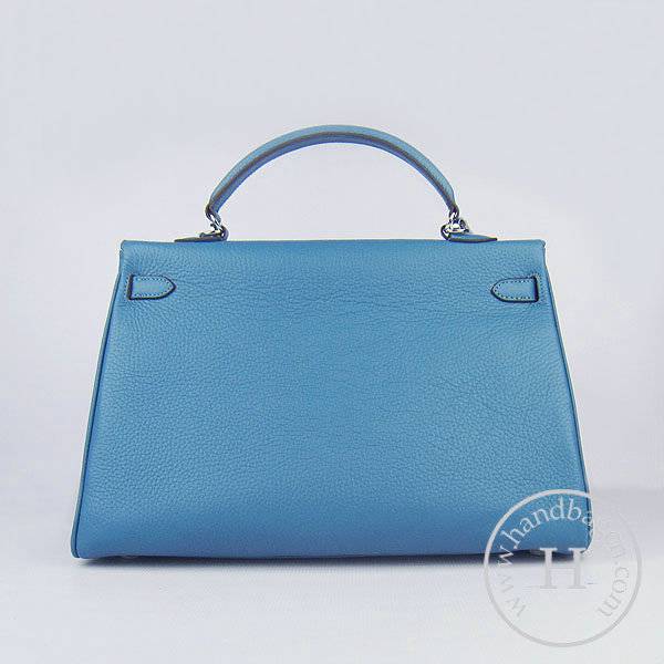 Hermes Mini Kelly 35cm Pouchette 6308 Medium Blue Calfskin Leather With Silver Hardware - Click Image to Close