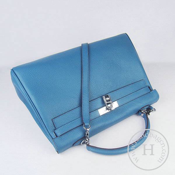 Hermes Mini Kelly 35cm Pouchette 6308 Medium Blue Calfskin Leather With Silver Hardware
