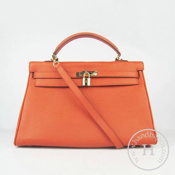 Hermes Mini Kelly 35cm Pouchette 6308 Orange Calfskin Leather With Gold Hardware