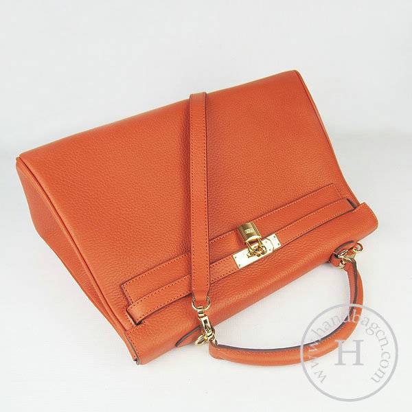 Hermes Mini Kelly 35cm Pouchette 6308 Orange Calfskin Leather With Gold Hardware - Click Image to Close