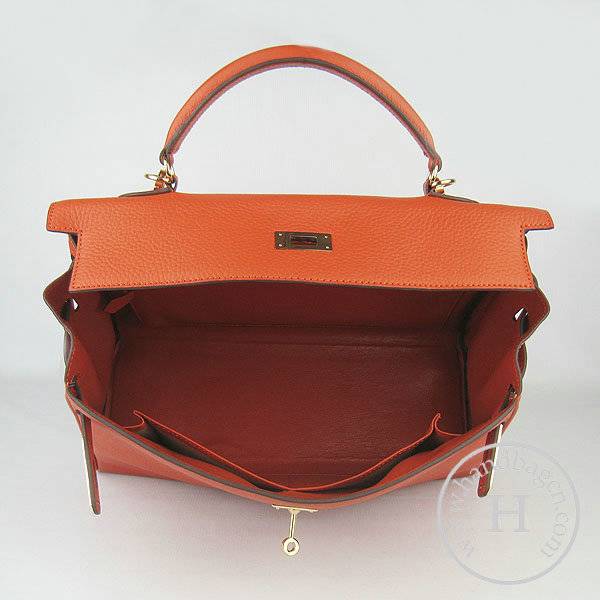 Hermes Mini Kelly 35cm Pouchette 6308 Orange Calfskin Leather With Gold Hardware