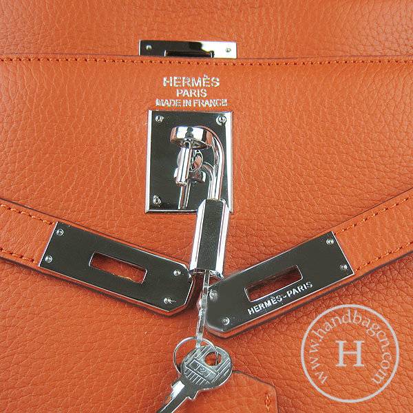 Hermes Mini Kelly 35cm Pouchette 6308 Orange Calfskin Leather With Silver Hardware - Click Image to Close