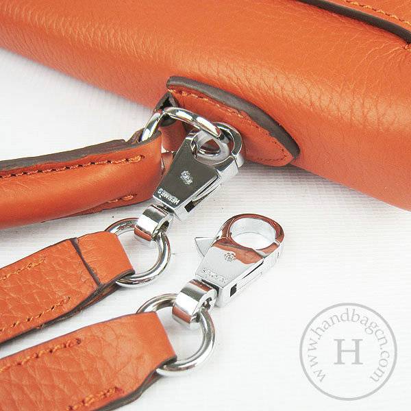 Hermes Mini Kelly 35cm Pouchette 6308 Orange Calfskin Leather With Silver Hardware - Click Image to Close