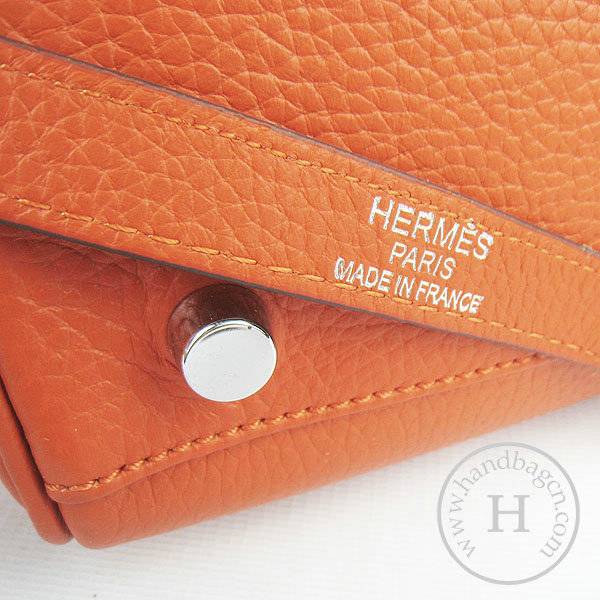 Hermes Mini Kelly 35cm Pouchette 6308 Orange Calfskin Leather With Silver Hardware