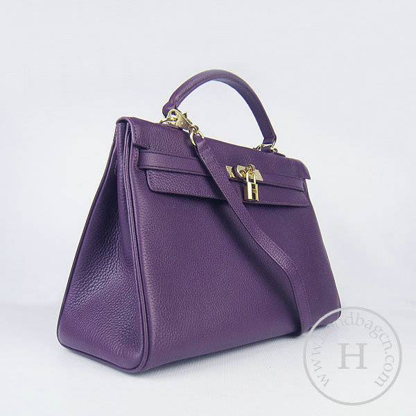 Hermes Mini Kelly 35cm Pouchette 6308 Purple Calfskin Leather With Gold Hardware - Click Image to Close