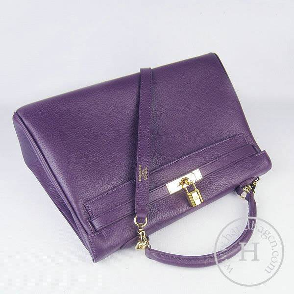 Hermes Mini Kelly 35cm Pouchette 6308 Purple Calfskin Leather With Gold Hardware