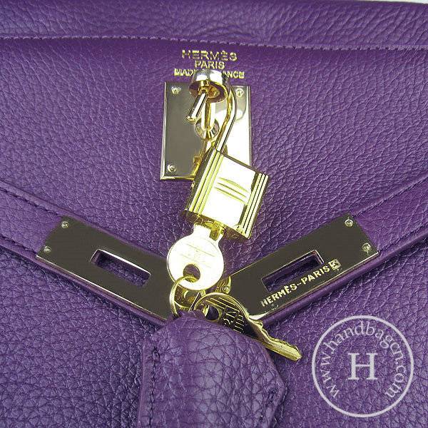 Hermes Mini Kelly 35cm Pouchette 6308 Purple Calfskin Leather With Gold Hardware