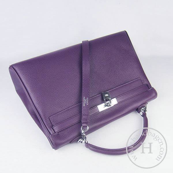 Hermes Mini Kelly 35cm Pouchette 6308 Purple Calfskin Leather With Silver Hardware - Click Image to Close