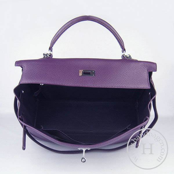 Hermes Mini Kelly 35cm Pouchette 6308 Purple Calfskin Leather With Silver Hardware - Click Image to Close