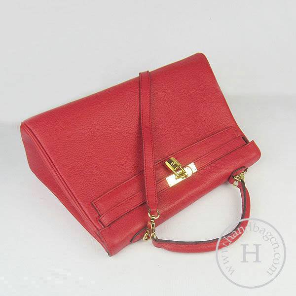Hermes Mini Kelly 35cm Pouchette 6308 Red Calfskin Leather With Gold Hardware - Click Image to Close