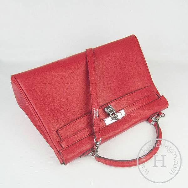 Hermes Mini Kelly 35cm Pouchette 6308 Red Calfskin Leather With Silver Hardware - Click Image to Close