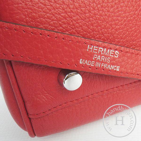Hermes Mini Kelly 35cm Pouchette 6308 Red Calfskin Leather With Silver Hardware - Click Image to Close