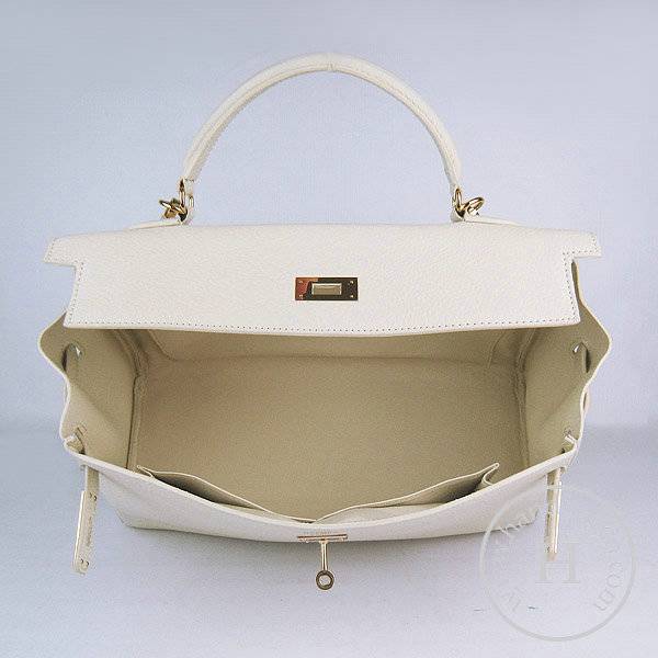Hermes Mini Kelly 35cm Pouchette 6308 Cream Calfskin Leather With Gold Hardware - Click Image to Close