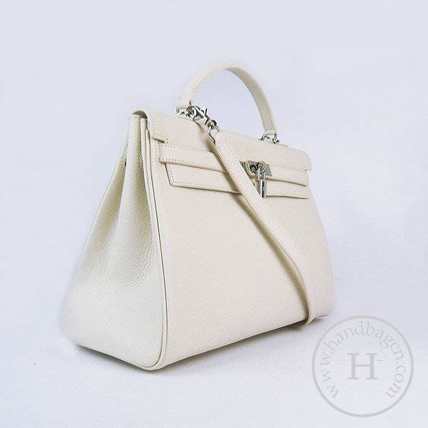 Hermes Mini Kelly 35cm Pouchette 6308 Cream Calfskin Leather With Silver Hardware