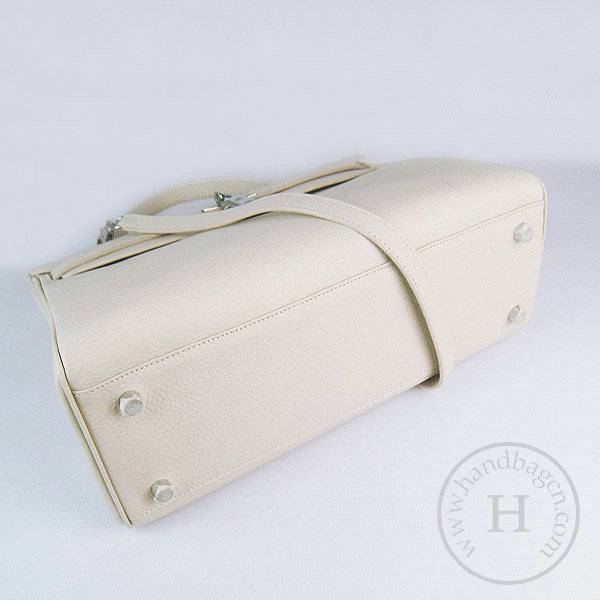 Hermes Mini Kelly 35cm Pouchette 6308 Cream Calfskin Leather With Silver Hardware - Click Image to Close
