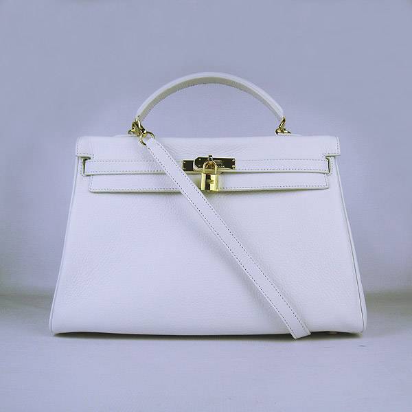 Hermes Mini Kelly 35cm Pouchette 6308 White Calfskin Leather With Gold Hardware - Click Image to Close