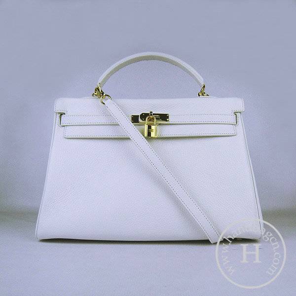 Hermes Mini Kelly 35cm Pouchette 6308 White Calfskin Leather With Gold Hardware