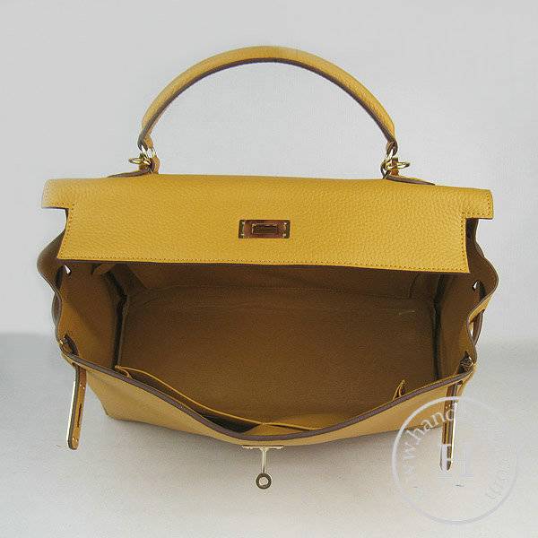 Hermes Mini Kelly 35cm Pouchette 6308 Yellow Calfskin Leather With Gold Hardware