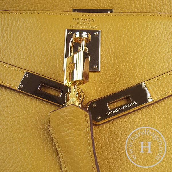 Hermes Mini Kelly 35cm Pouchette 6308 Yellow Calfskin Leather With Gold Hardware