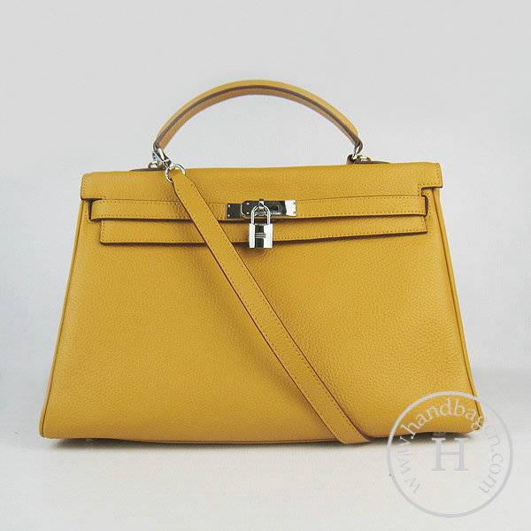 Hermes Mini Kelly 35cm Pouchette 6308 Yellow Calfskin Leather With Silver Hardware