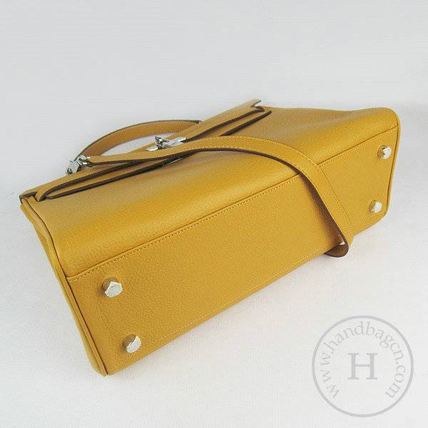 Hermes Mini Kelly 35cm Pouchette 6308 Yellow Calfskin Leather With Silver Hardware - Click Image to Close