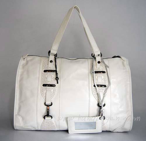 Balenciaga 7749 White Oil Leather Medium Bag