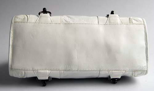 Balenciaga 8386 White Oil Leather Medium Bag