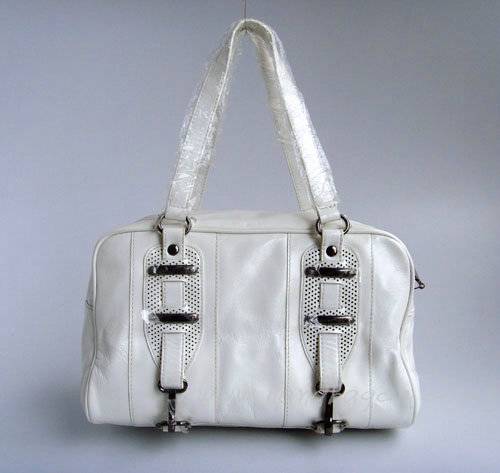 Balenciaga 8389 White Oil Leather Medium Bag