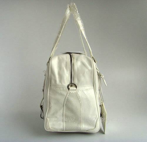 Balenciaga 8390 White Oil Leather Medium Bag