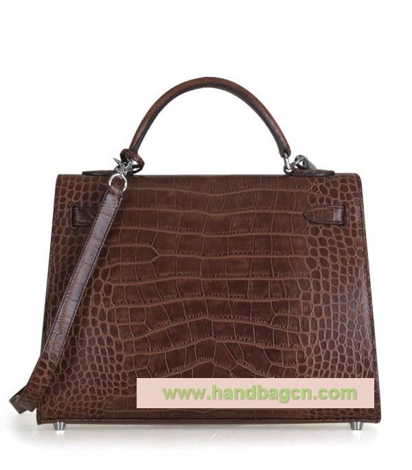 Hermes 9905c Mini Kelly Pouchette Crocodile Skin Leather Handbag