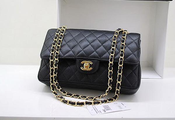 Chanel A1112 Designer Handbag Black Original Caviar Leather With Gold Hardware - Click Image to Close