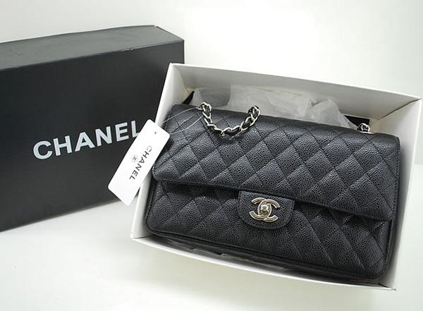 Chanel A1112 Designer Handbag Black Original Caviar Leather With Silver Hardware - Click Image to Close