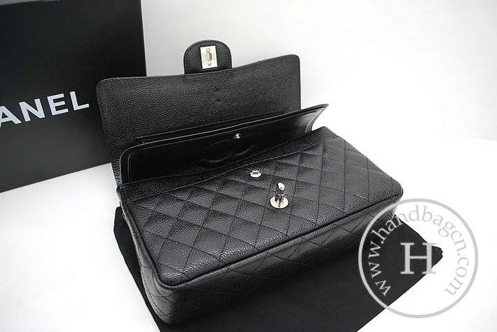 Chanel A1112 Designer Handbag Black Original Caviar Leather With Silver Hardware - Click Image to Close