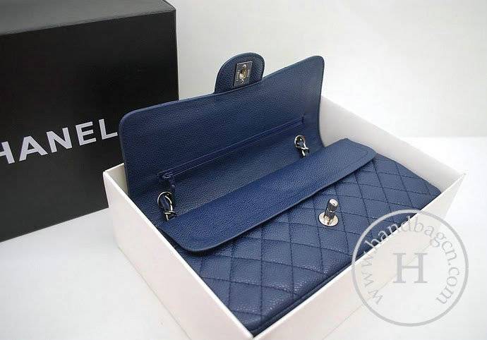 Chanel A1112 Designer Handbag Blue Original Caviar Leather With Silver Hardware - Click Image to Close