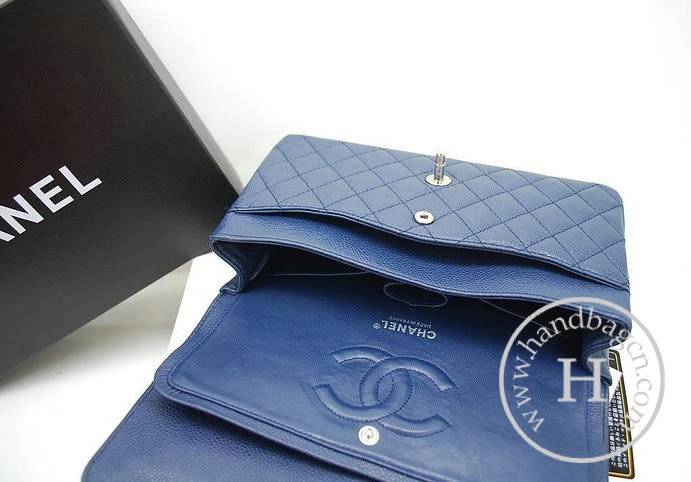 Chanel A1112 Designer Handbag Blue Original Caviar Leather With Silver Hardware - Click Image to Close